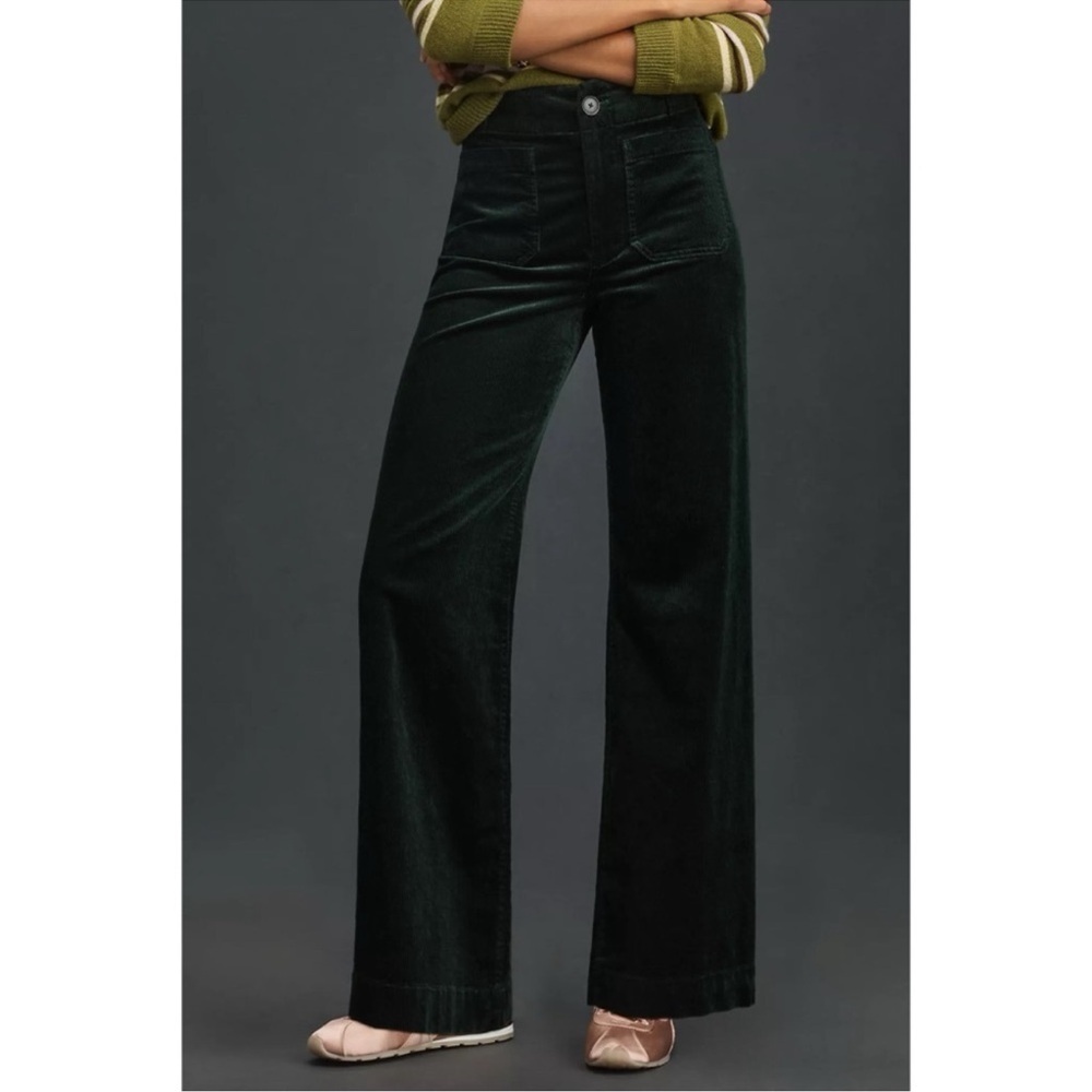 New Anthropologie The Colette Cord Full-Length Wide-Leg Pants Green 24